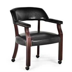 Catania Traditional Wood Black Finish Arm Chair with Casters