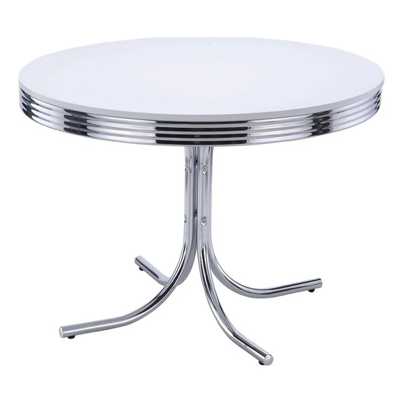 Catania Modern / Contemporary Round Dining Table in White and Chrome