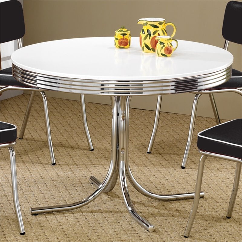 Catania Modern / Contemporary Round Dining Table in White and Chrome