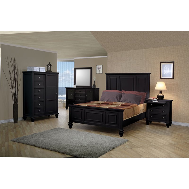 Catania Modern / Contemporary Coastal 3-Drawer Wood Nightstand in Black