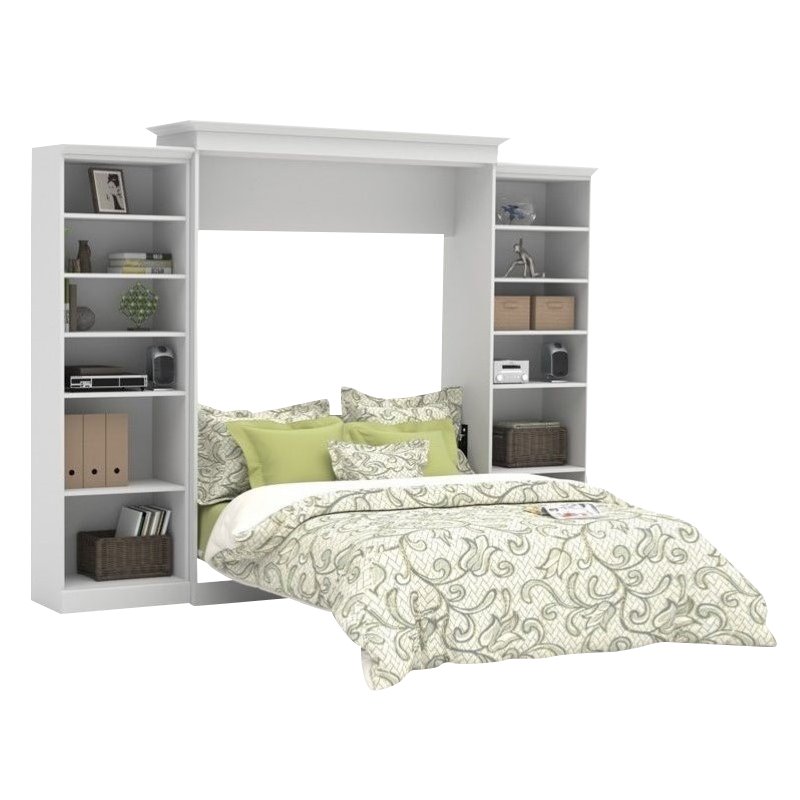 Catania Wood Queen Murphy Bed with 2 Closet Organizers in White