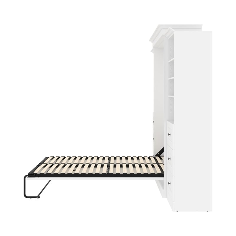 Catania Wood Queen Murphy Bed and 2 Organizers with Drawers in White