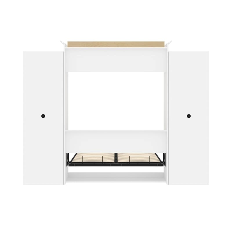 Catania Wood Queen Murphy Bed and 2 Organizers with Drawers in White