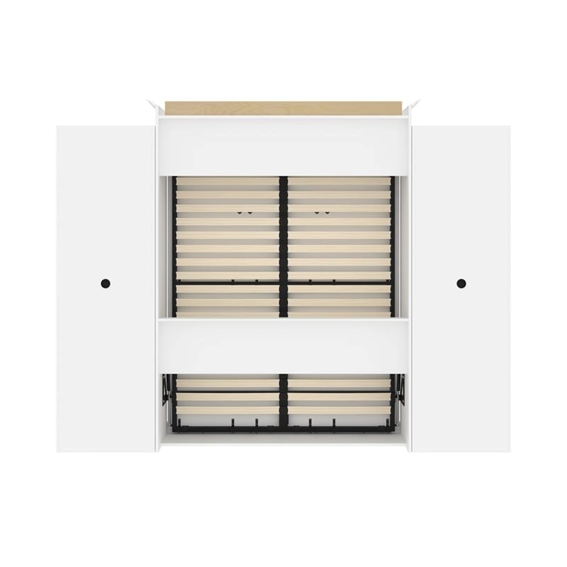 Catania Wood Queen Murphy Bed and 2 Organizers with Drawers in White