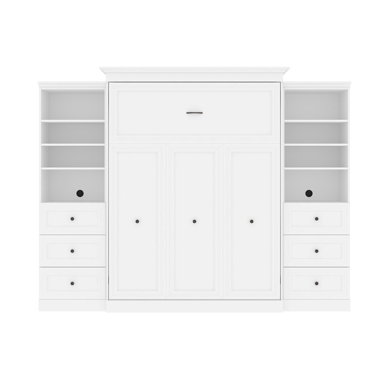 Catania Wood Queen Murphy Bed and 2 Organizers with Drawers in White
