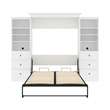 Catania Wood Queen Murphy Bed and 2 Organizers with Drawers in White