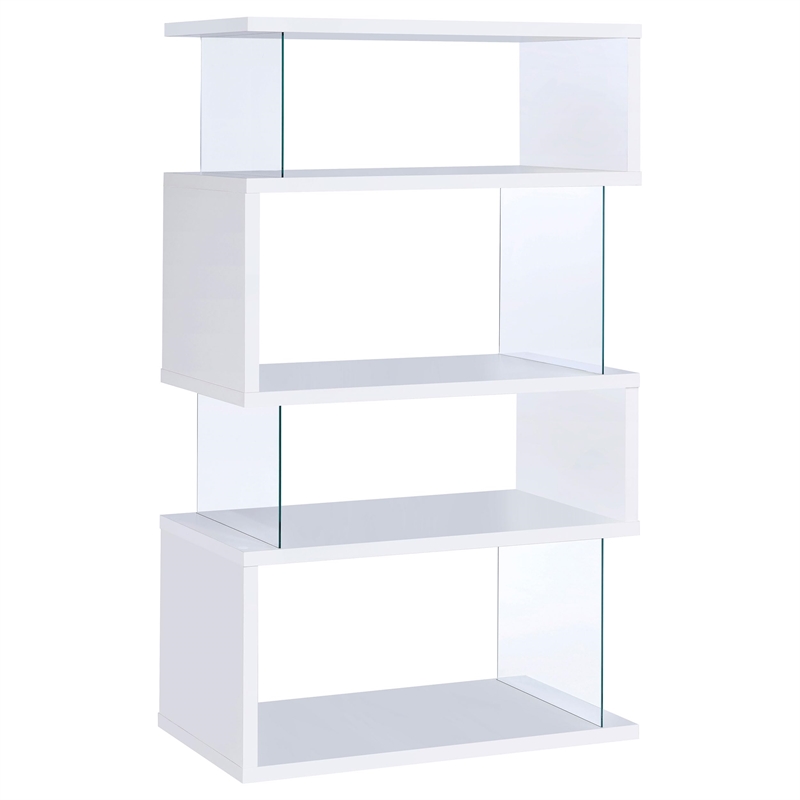 Catania 4-Shelf Asymmetrical Snaking Contemporary Wood Bookcase in White