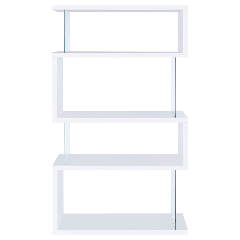 Catania 4-Shelf Asymmetrical Snaking Contemporary Wood Bookcase in White
