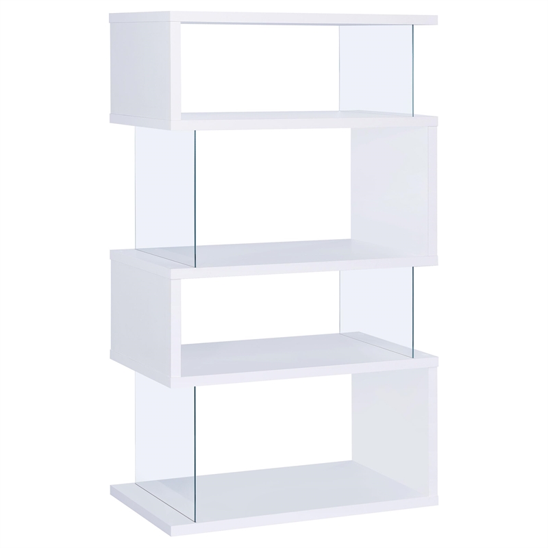 Catania 4-Shelf Asymmetrical Snaking Contemporary Wood Bookcase in White