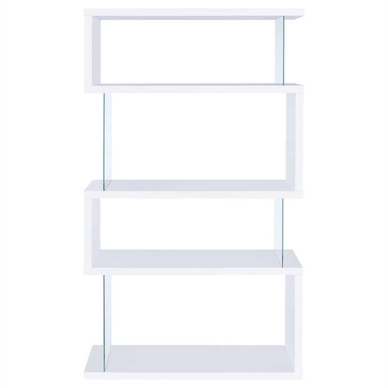 Catania 4-Shelf Asymmetrical Snaking Contemporary Wood Bookcase in White