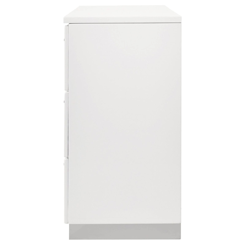 Catania 6-Drawer Contemporary Wood Dresser with Chrome Legs in Glossy White