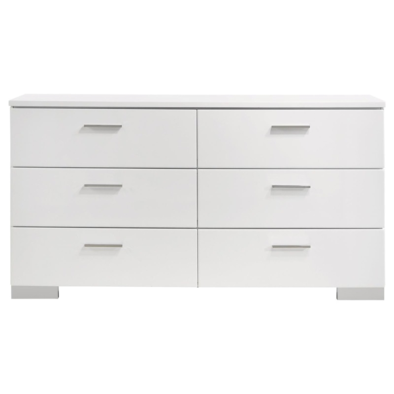 Catania 6-Drawer Contemporary Wood Dresser with Chrome Legs in Glossy White