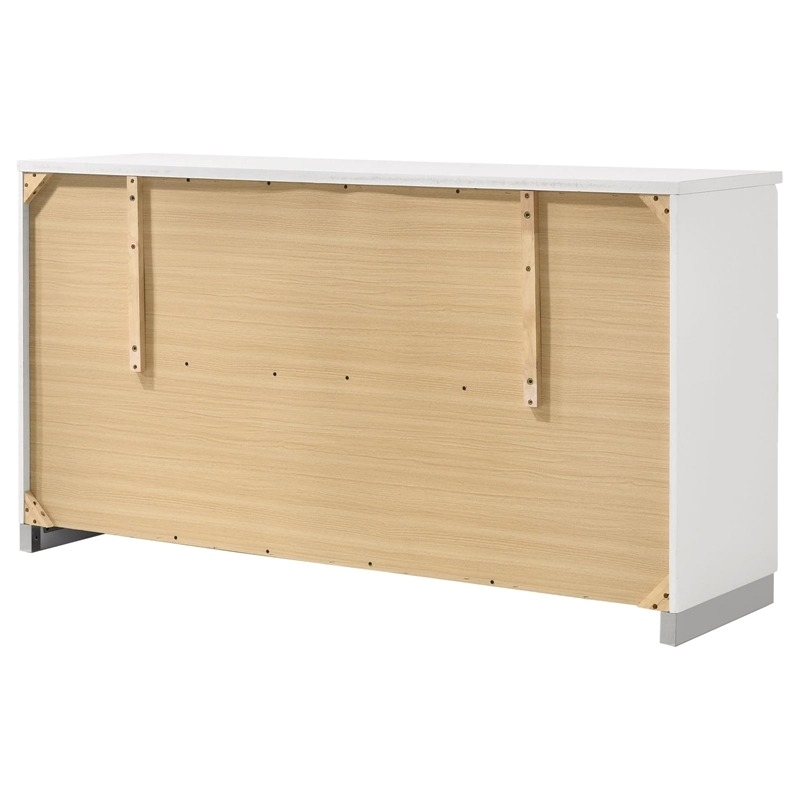 Catania 6-Drawer Contemporary Wood Dresser with Chrome Legs in Glossy White