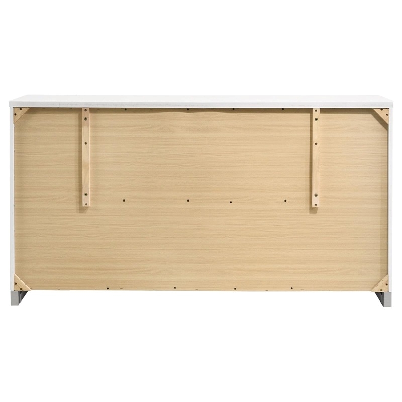 Catania 6-Drawer Contemporary Wood Dresser with Chrome Legs in Glossy White