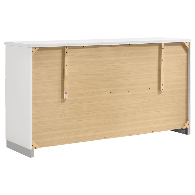 Catania 6-Drawer Contemporary Wood Dresser with Chrome Legs in Glossy White