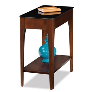 Catania Glass Top Wood Narrow End Table in Chestnut Oak Finish