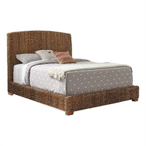 Catania Banana Leaf Woven Eastern King Panel Bed in Brown Finish