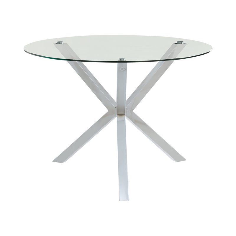 Catania Contemporary Round Glass Top Dining Table in Clear Finish