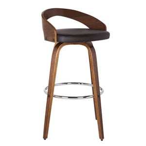 Catania 26&quot Modern Faux Leather & Wood Counter Stool in Brown/Walnut