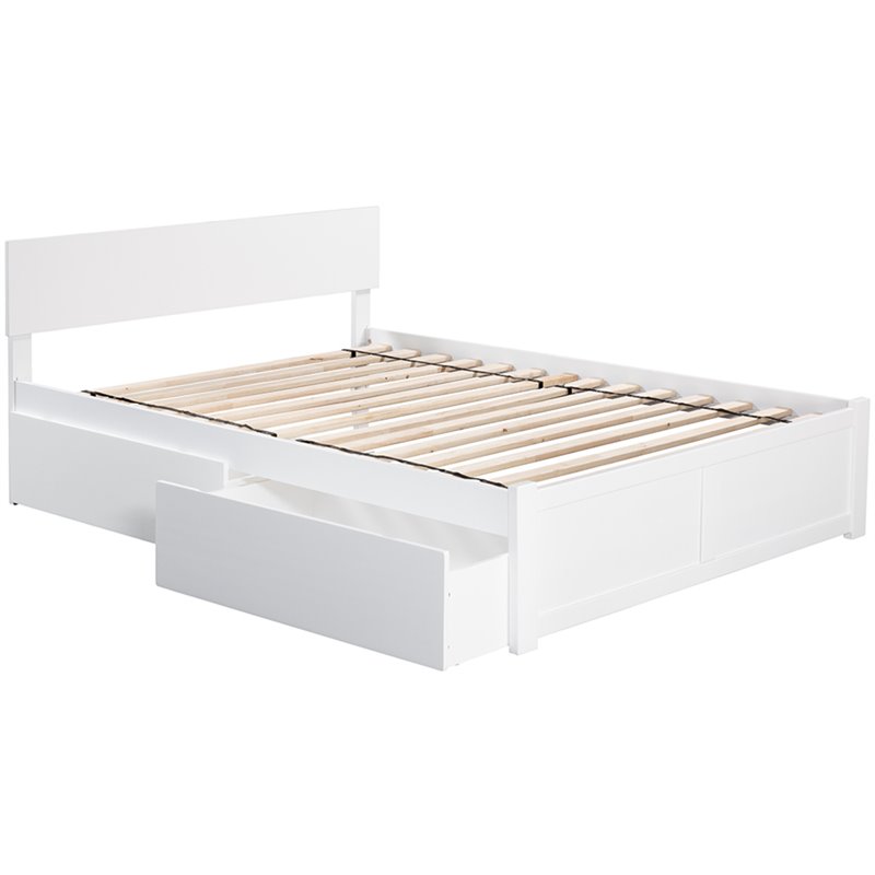 Catania Full Solid Wood Bed and Footboard with Storage Drawers in White