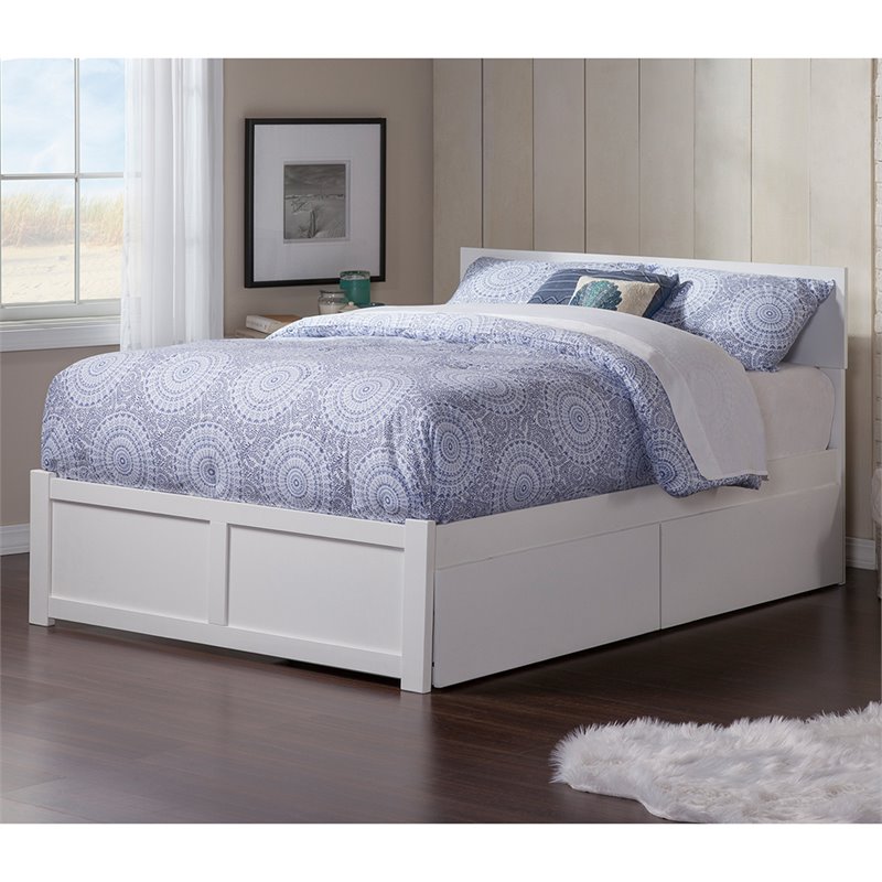 Catania Full Solid Wood Bed and Footboard with Storage Drawers in White