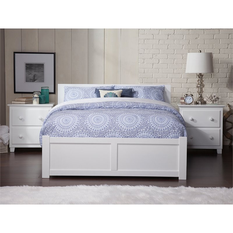 Catania Full Solid Wood Bed and Footboard with Storage Drawers in White