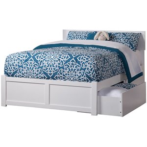 Catania Full Solid Wood Bed and Footboard with Storage Drawers in White