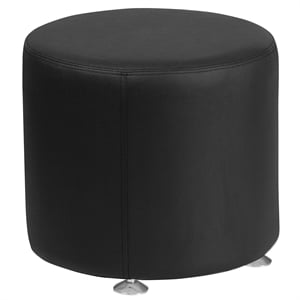 Catania Modern / Contemporary Leather 18&quot Round Ottoman in Black