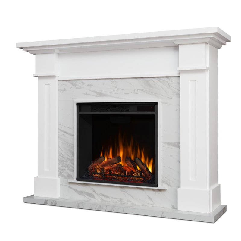 Catania Modern / Contemporary Electric Fireplace in White Marble
