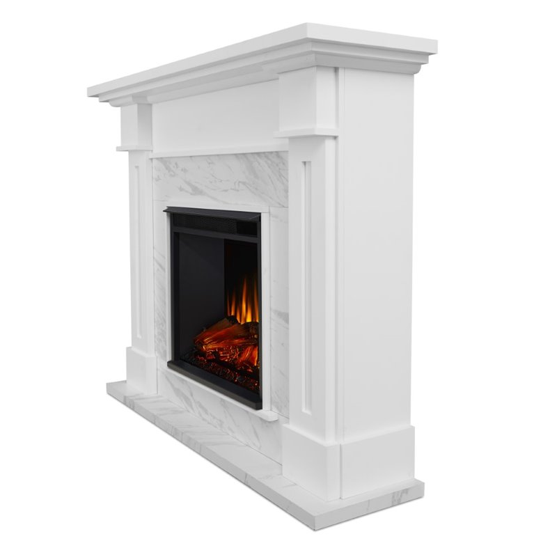 Catania Modern / Contemporary Electric Fireplace in White Marble