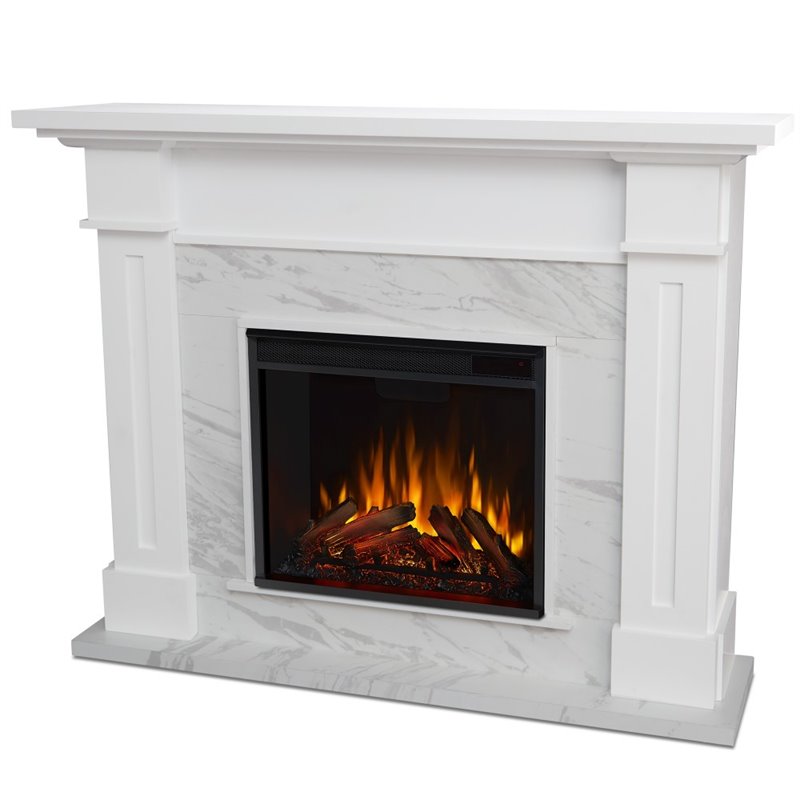 Catania Modern / Contemporary Electric Fireplace in White Marble