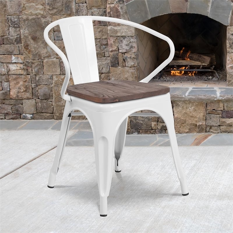 Catania Modern / Contemporary Metal Dining Arm Chair in White