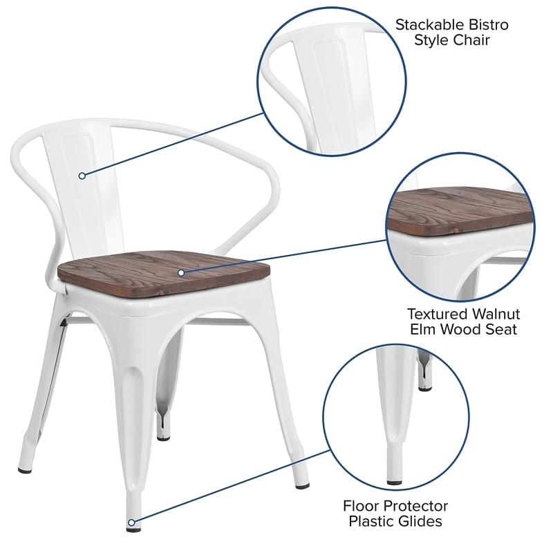 Catania Modern / Contemporary Metal Dining Arm Chair in White