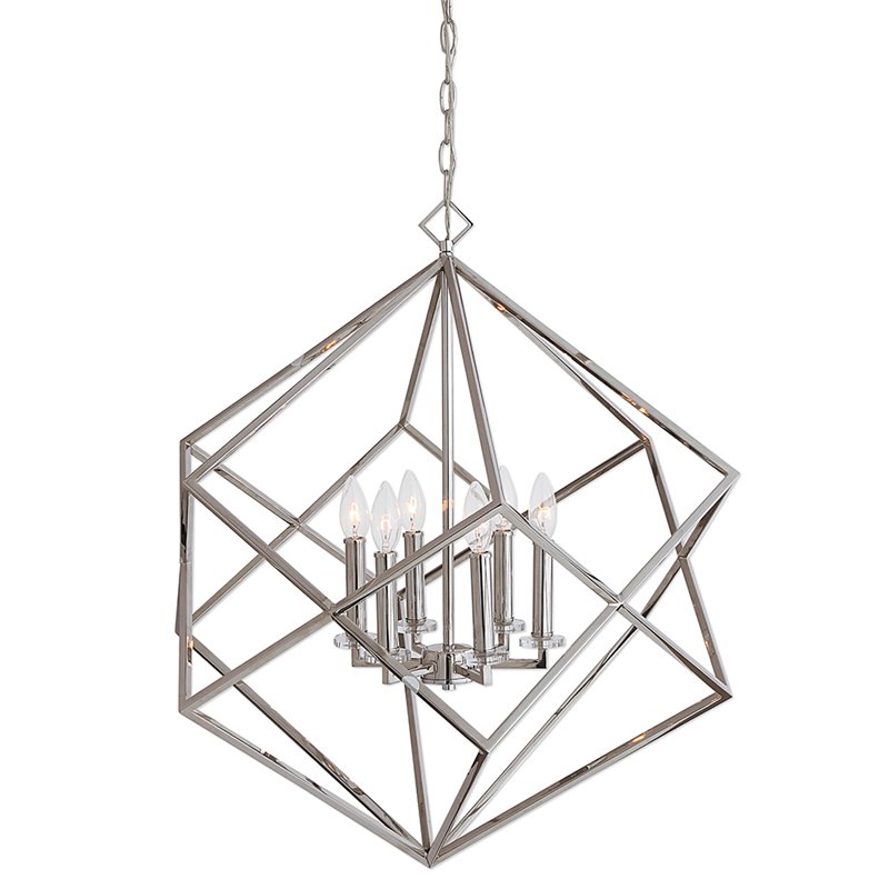 Catania 6-Light Steel and Crystal Cube Pendant Light in Nickel