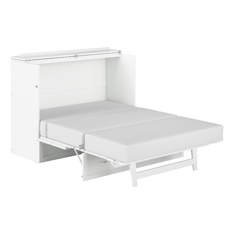 Catania Modern Wood Full Murphy Bed Chest with Mattress in White