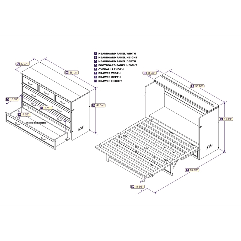 Catania Modern Wood Full Murphy Bed Chest with Mattress in White