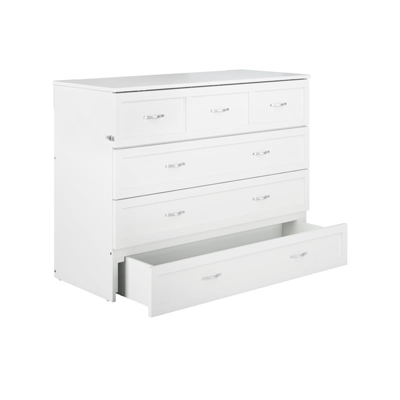 Catania Modern Wood Full Murphy Bed Chest with Mattress in White