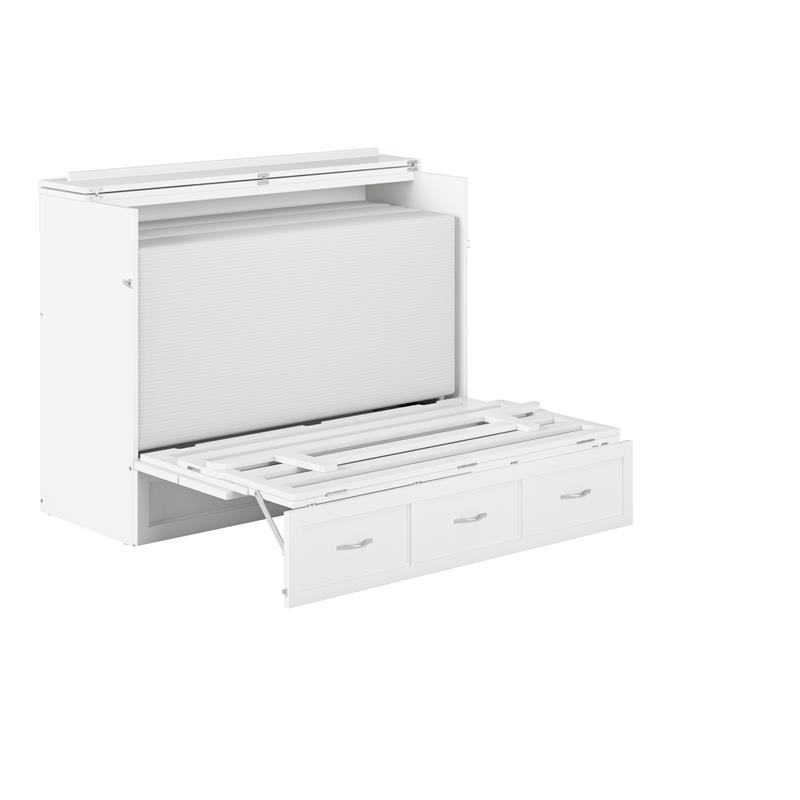 Catania Modern Wood Full Murphy Bed Chest with Mattress in White