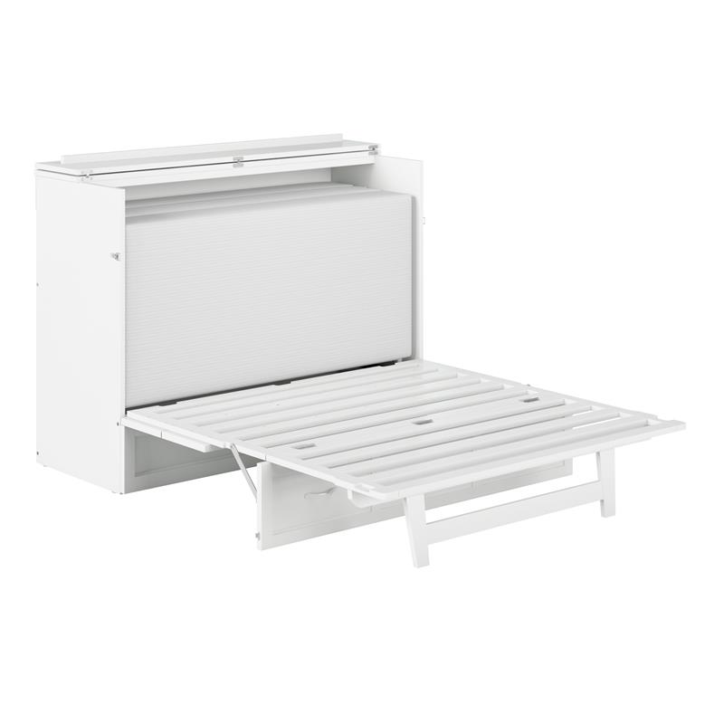 Catania Modern Wood Full Murphy Bed Chest with Mattress in White