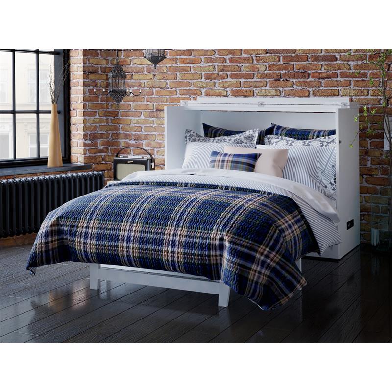 Catania Modern Wood Full Murphy Bed Chest with Mattress in White