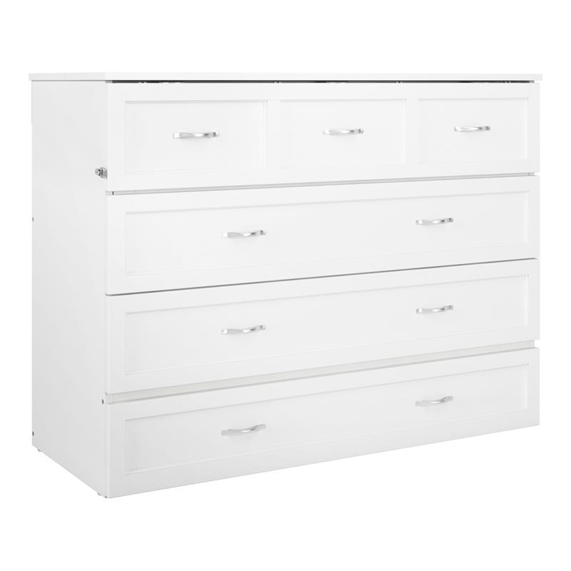 Catania Modern Wood Full Murphy Bed Chest with Mattress in White