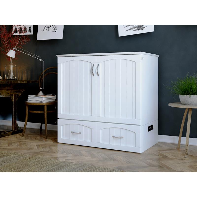 Catania Modern Wood Twin XL Murphy Bed Chest with Mattress in White