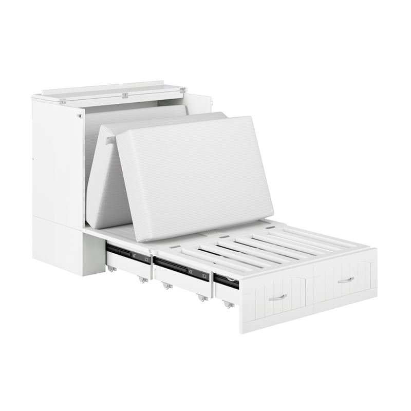 Catania Modern Wood Twin XL Murphy Bed Chest with Mattress in White