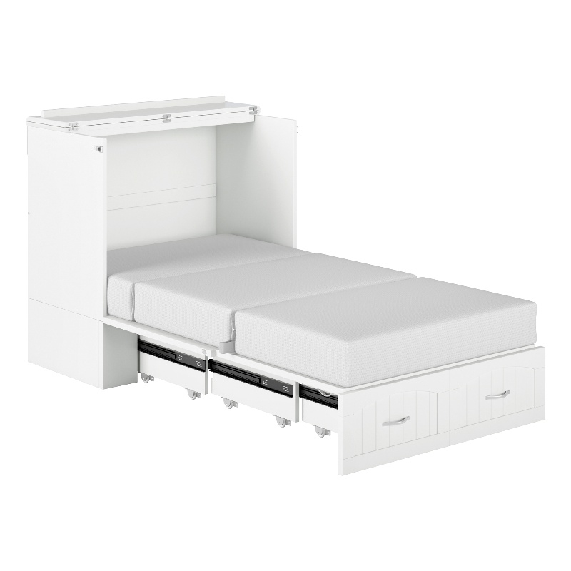 Catania Modern Wood Twin XL Murphy Bed Chest with Mattress in White