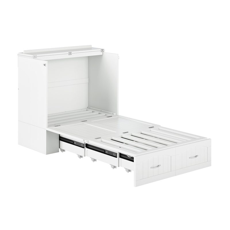 Catania Modern Wood Twin XL Murphy Bed Chest with Mattress in White