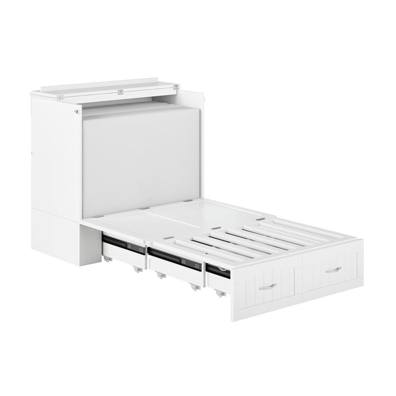 Catania Modern Wood Twin XL Murphy Bed Chest with Mattress in White