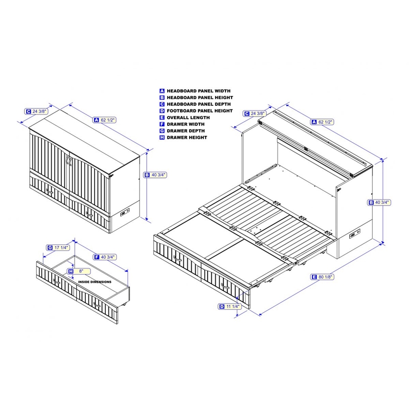Catania Modern Wood Twin XL Murphy Bed Chest with Mattress in White