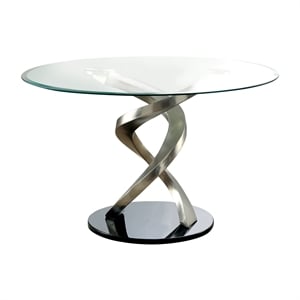 Catania Modern / Contemporary Glass Top Round Dining Table in Silver
