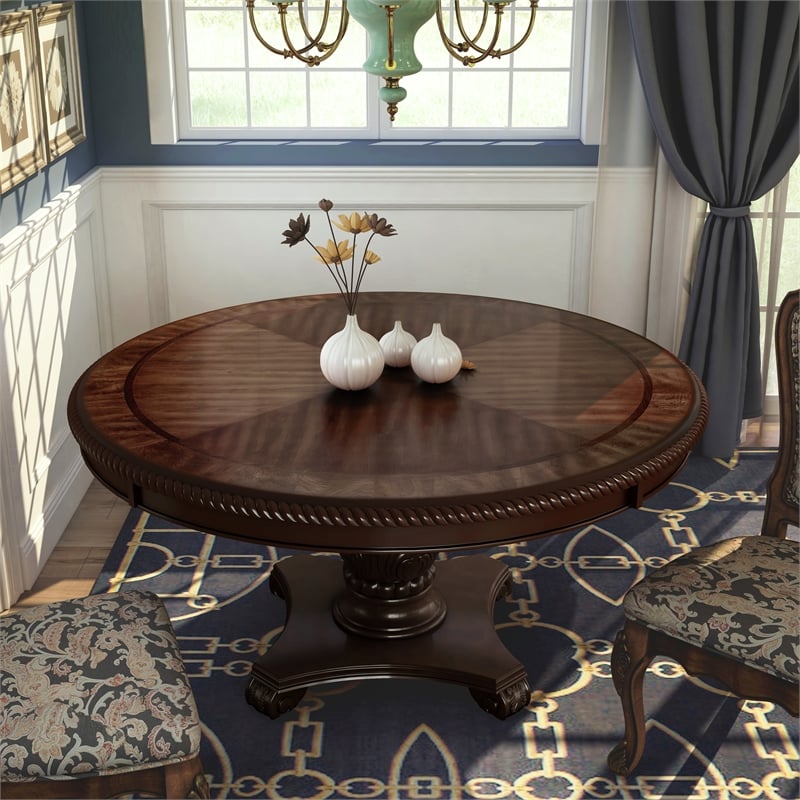 Catania Modern / Contemporary Wood Pedestal Dining Table in Brown Cherry