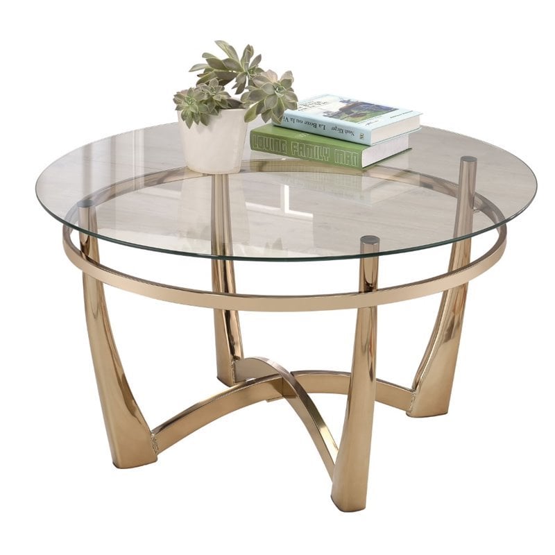 Catania Modern Round Glass Top Coffee Table in Champagne Finish